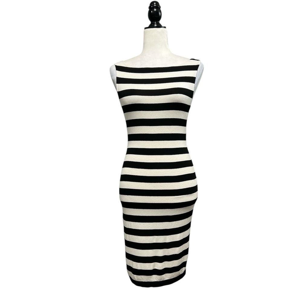 ALICE + OLIVIA Stripes Black / White Mesh Dress